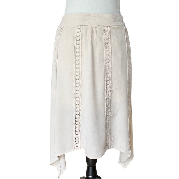 Maurices Dresses & Skirts - Maurices Women’s Boho Beige Cream Asymmetrical Floral Crochet Stripes Skirt